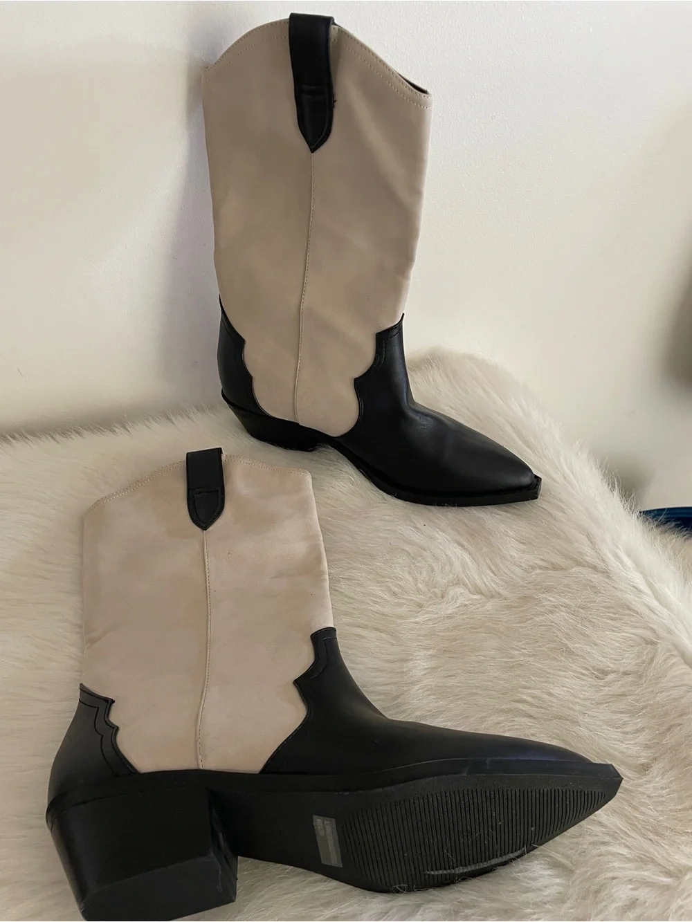 Dolce Vita Two-Tone Black and Cream Western Boots
